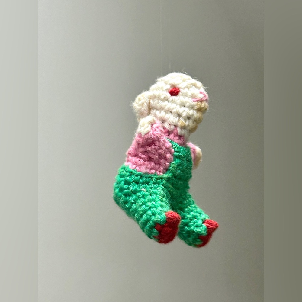 Mid Century Vintage Hand Crocheted Lamb Ornament